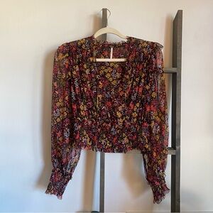 Free People Floral Blouse - Red, Yellow, Black